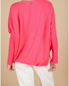 Pull poncho 100% Cachemire Emma col V rose fluo