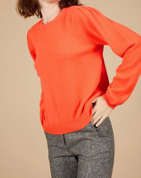 Pull 100% Cachemire Ines col rond tressé corail fluo