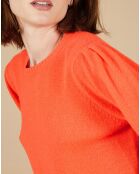 Pull 100% Cachemire Ines col rond tressé corail fluo