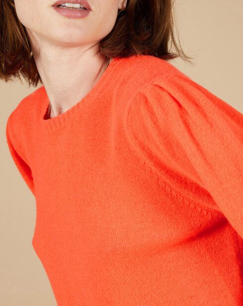 Pull 100% Cachemire Ines col rond tressé corail fluo