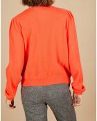 Pull 100% Cachemire Ines col rond tressé corail fluo