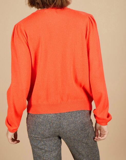 Pull 100% Cachemire Ines col rond tressé corail fluo