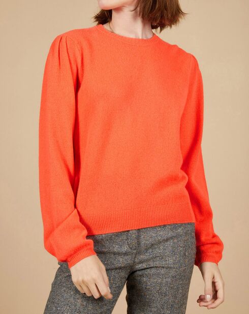 Pull 100% Cachemire Ines col rond tressé corail fluo