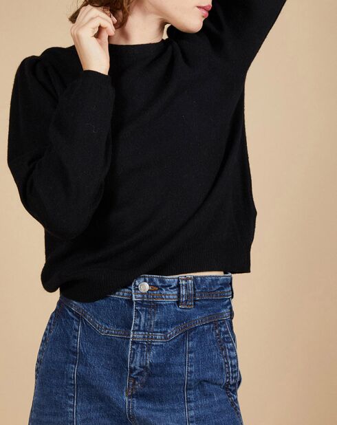 Pull 100% Cachemire Ines col rond tressé noir