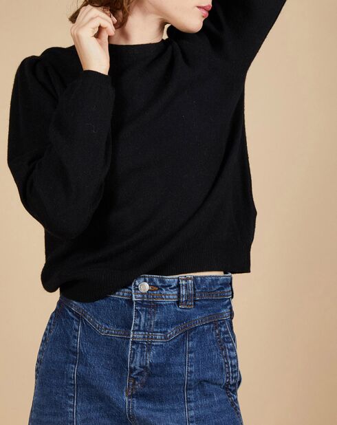 Pull 100% Cachemire Ines col rond tressé noir