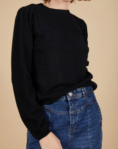 Pull 100% Cachemire Ines col rond tressé noir