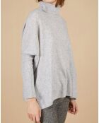 Pull poncho 100% Cachemire Lola col roulé gris chiné clair