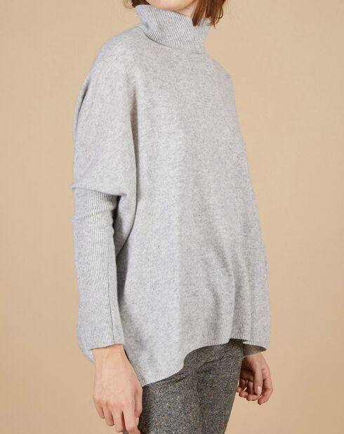 Pull poncho 100% Cachemire Lola col roulé gris chiné clair