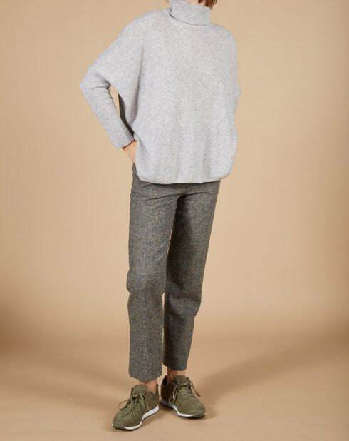 Pull poncho 100% Cachemire Lola col roulé gris chiné clair
