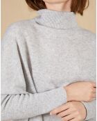Pull poncho 100% Cachemire Lola col roulé gris chiné clair