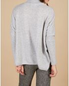 Pull poncho 100% Cachemire Lola col roulé gris chiné clair