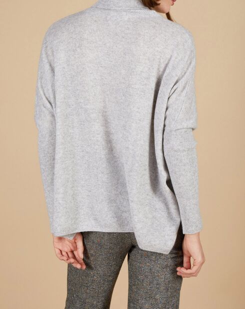 Pull poncho 100% Cachemire Lola col roulé gris chiné clair