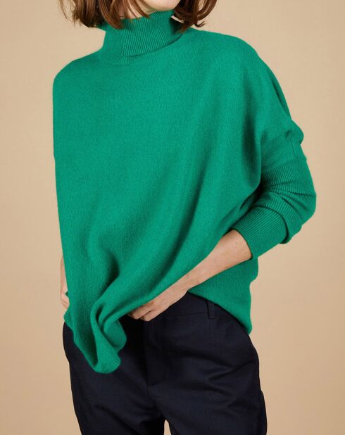 Pull poncho 100% Cachemire Lola col roulé vert impérial