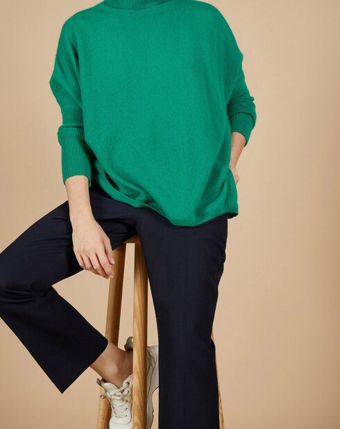 Pull poncho 100% Cachemire Lola col roulé vert impérial