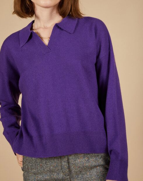 Pull en Laine & Cachemire Paloma col polo aubergine