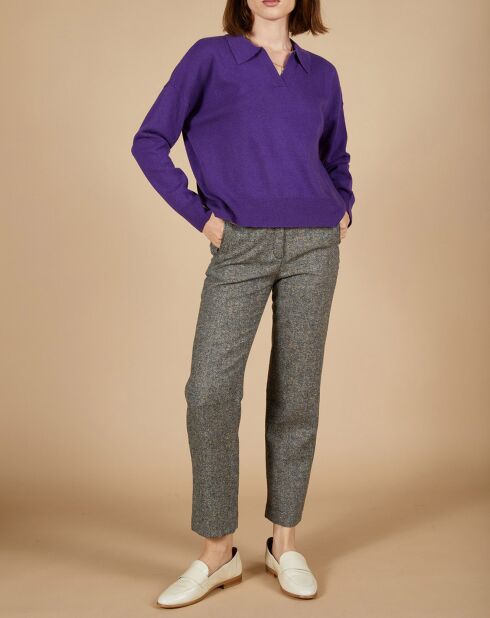 Pull en Laine & Cachemire Paloma col polo aubergine