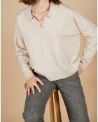 Pull en Laine & Cachemire Paloma col polo beige chiné