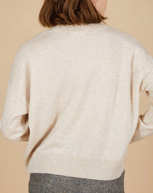 Pull en Laine & Cachemire Paloma col polo beige chiné
