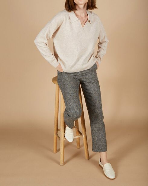 Pull en Laine & Cachemire Paloma col polo beige chiné