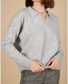 Pull en Laine & Cachemire Paloma col polo gris chiné clair