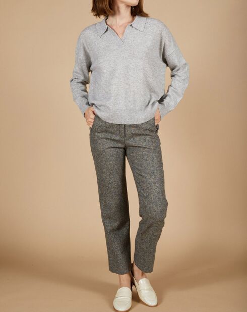 Pull en Laine & Cachemire Paloma col polo gris chiné clair