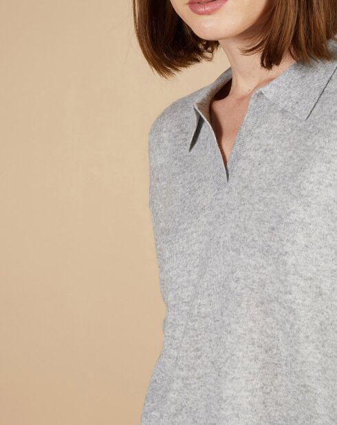 Pull en Laine & Cachemire Paloma col polo gris chiné clair