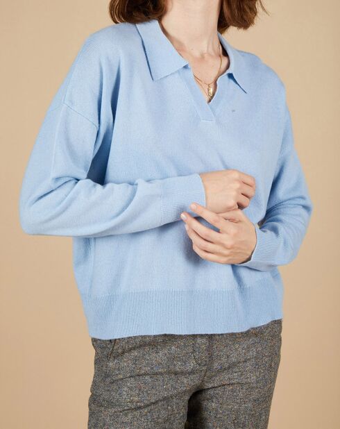 Pull en Laine & Cachemire Paloma col polo topaze