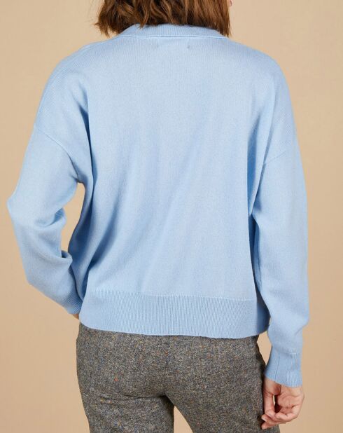 Pull en Laine & Cachemire Paloma col polo topaze