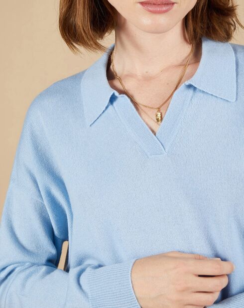 Pull en Laine & Cachemire Paloma col polo topaze