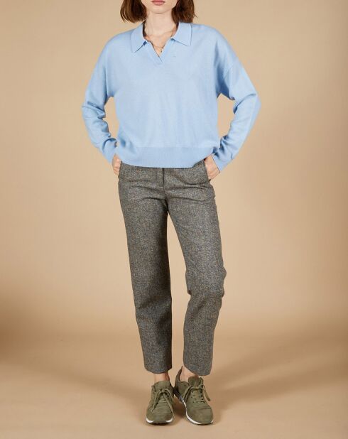 Pull en Laine & Cachemire Paloma col polo topaze