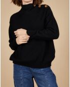 Pull ample 100% Cachemire Sandy col montant à bouton noir