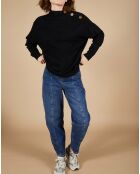 Pull ample 100% Cachemire Sandy col montant à bouton noir