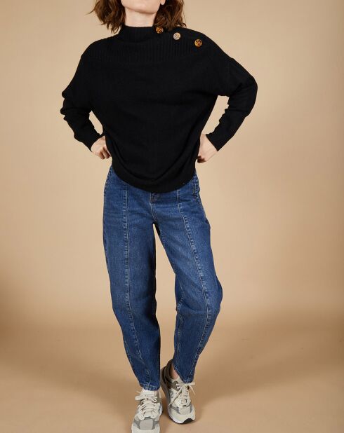 Pull ample 100% Cachemire Sandy col montant à bouton noir