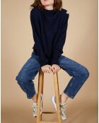 Pull ample 100% Cachemire Sandy col montant à bouton bleu nuit