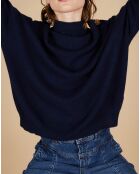 Pull ample 100% Cachemire Sandy col montant à bouton bleu nuit