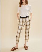 Pantalon en Lin mélangé Prince à carreaux écru