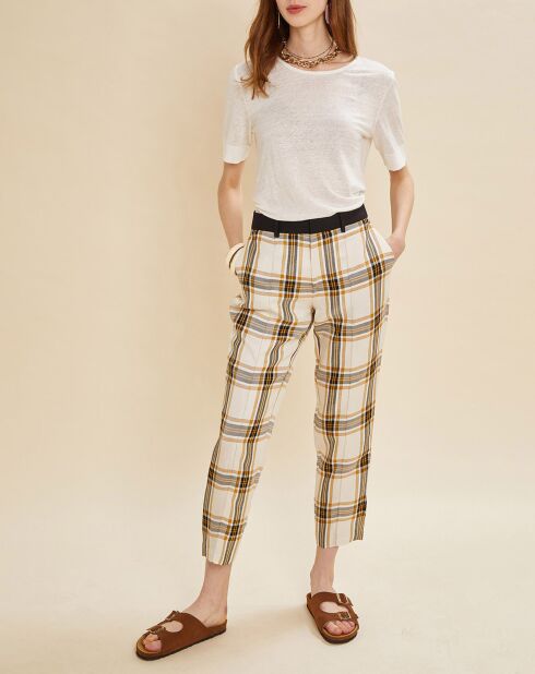 Pantalon en Lin mélangé Prince à carreaux écru