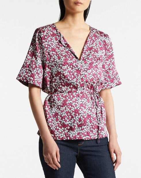 Top Cleo à fleurs rose foncé