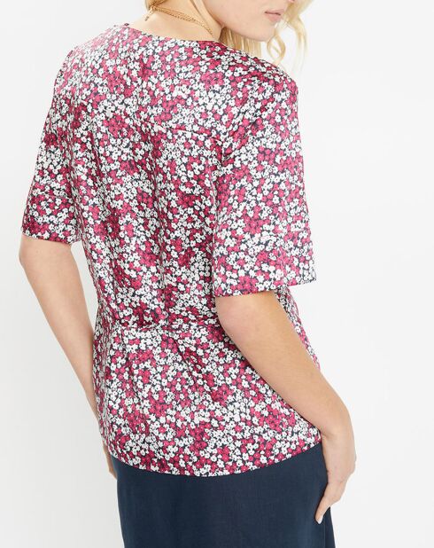 Top Cleo à fleurs rose foncé