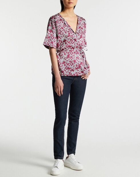 Top Cleo à fleurs rose foncé