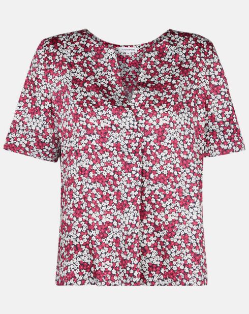 Top Cleo à fleurs rose foncé