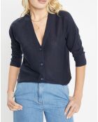 Gilet droit en Lin & Coton Mimosa bleu marine
