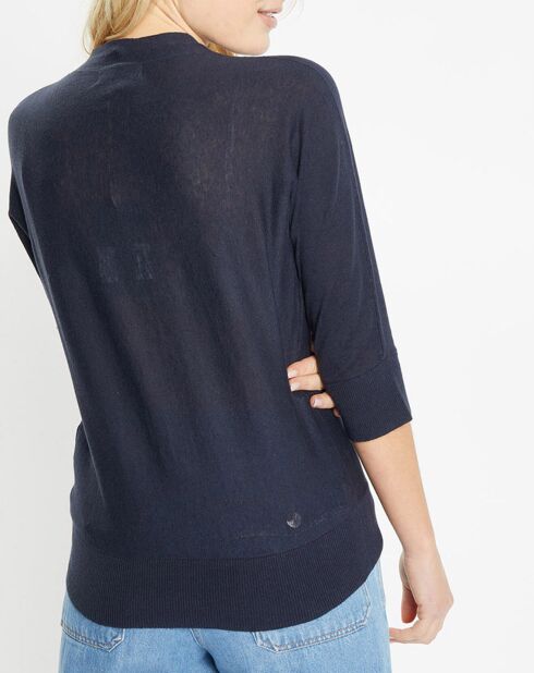 Gilet droit en Lin & Coton Mimosa bleu marine