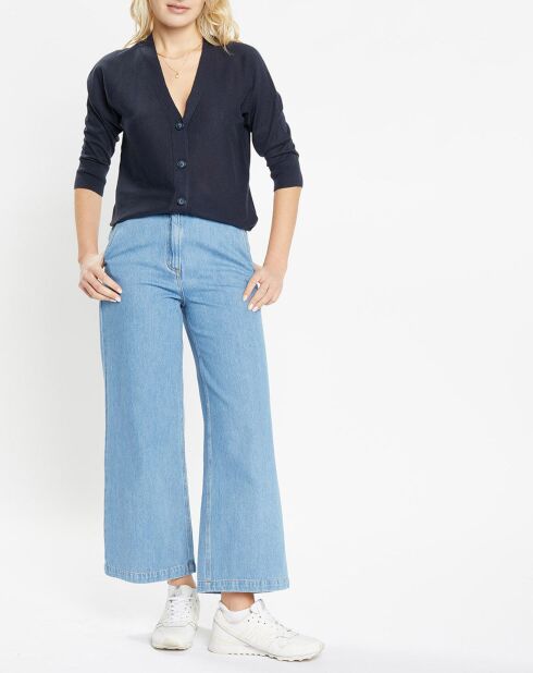 Gilet droit en Lin & Coton Mimosa bleu marine