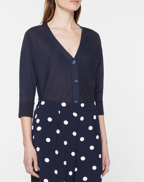 Gilet droit en Lin & Coton Mimosa bleu marine