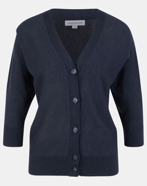 Gilet droit en Lin & Coton Mimosa bleu marine