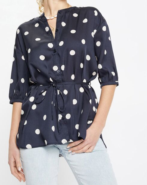 Top effet satiné Matis à pois bleu marine