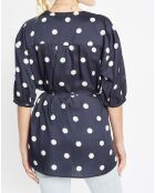 Top effet satiné Matis à pois bleu marine