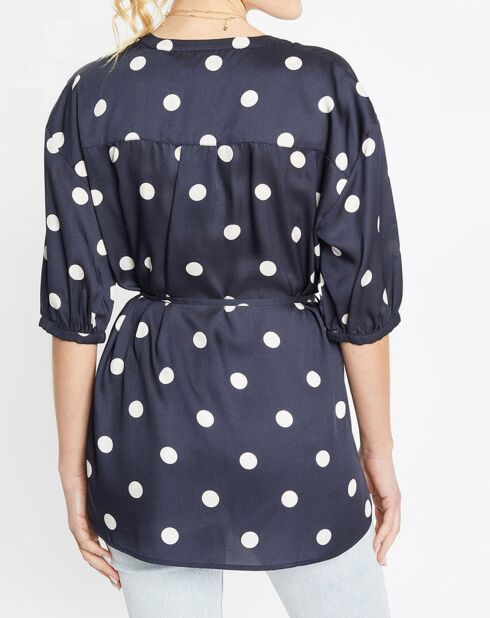 Top effet satiné Matis à pois bleu marine