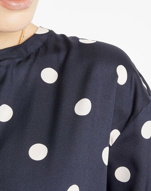 Top effet satiné Matis à pois bleu marine